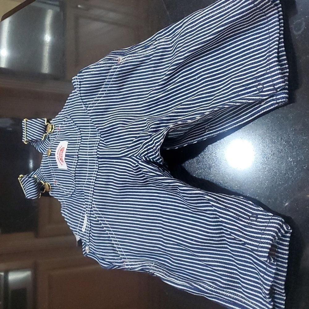Round house premium striped bib overalls 12 months unisex - Picture 2 of 7